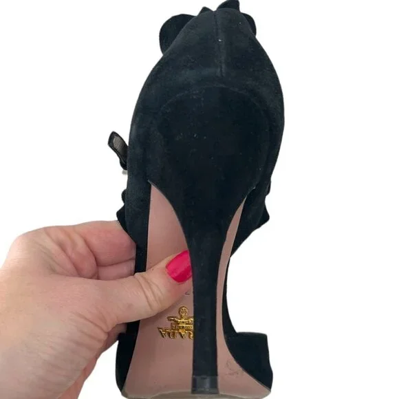 PRADA Open Toe Ruffle Suede Strap Ankle Heel Sandals Women's Size 7 Prom Formal - Picture 8 of 16